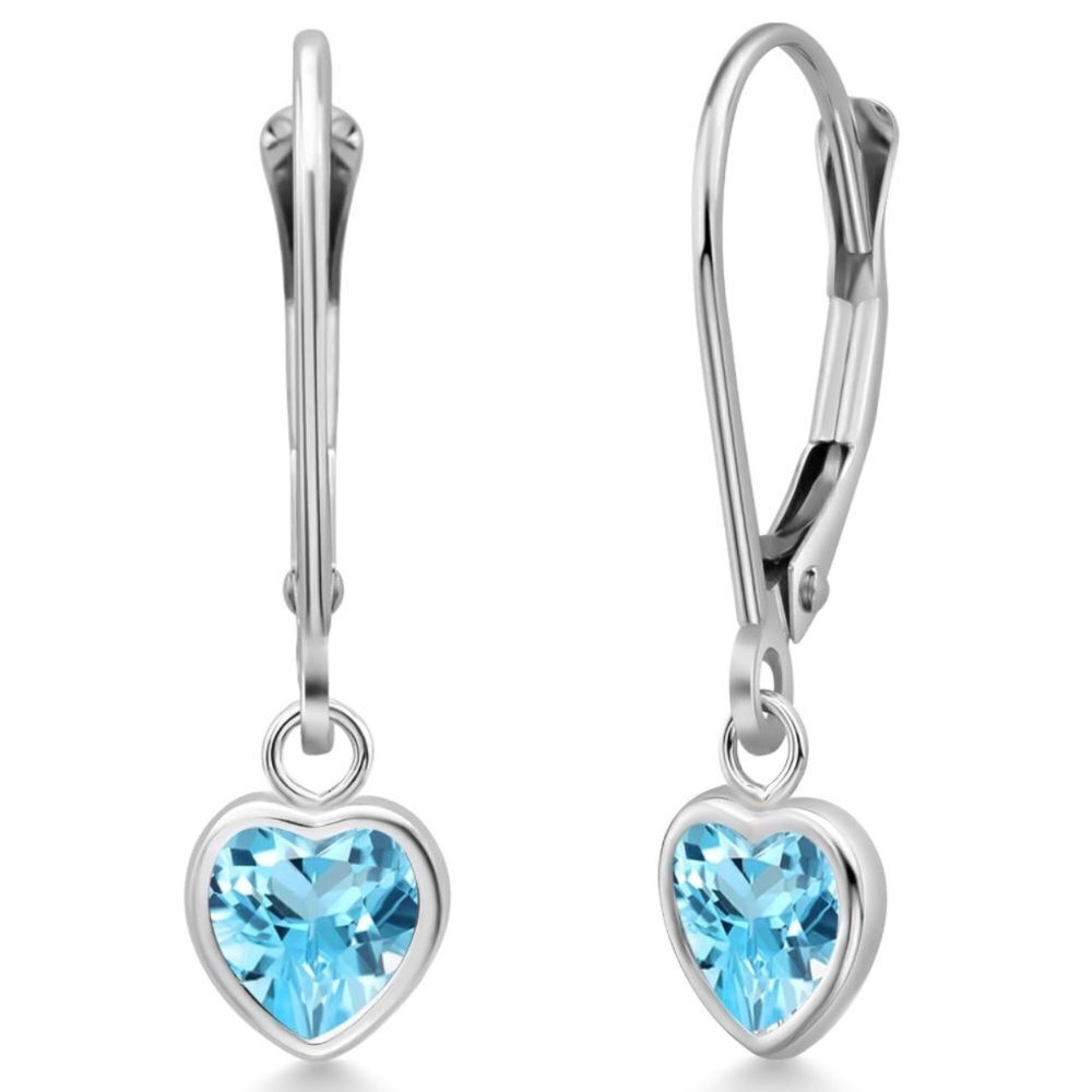 925 Sterling Silver 1.90 Cttw Swiss Blue Topaz Heart Leverback Drop Earrings
